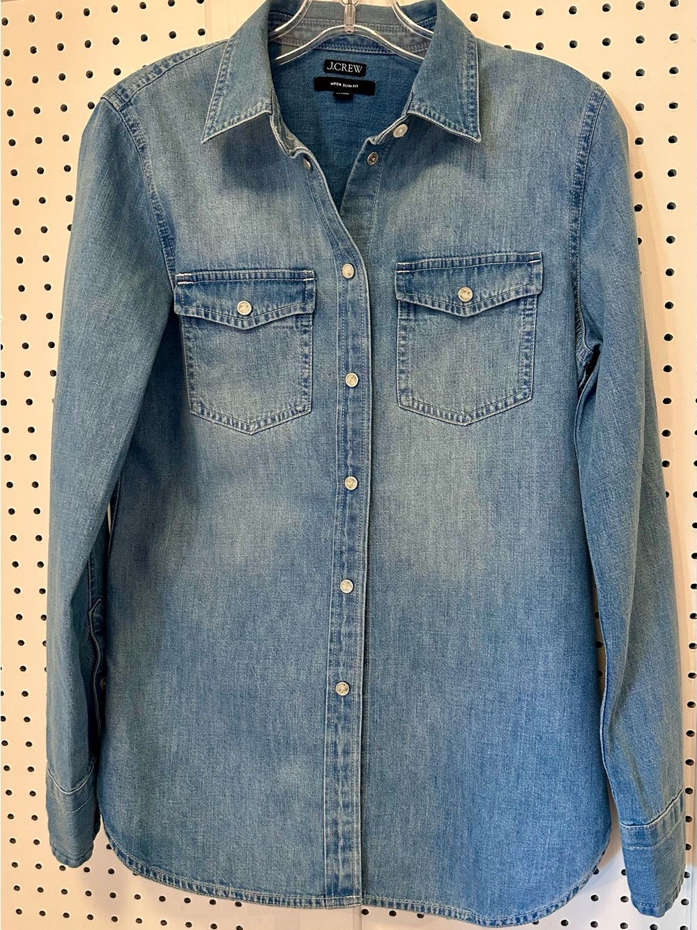 J. Crew Wren Slim Fit Snap Closure Long Sleeve Denim Shirt Size 4 Tall